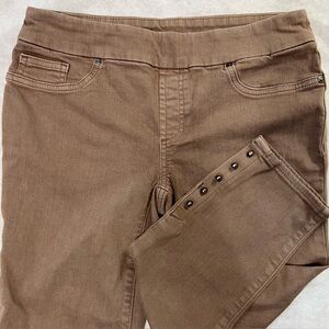 Chico's Modern Pull-On Ankle Jeggings Studded Hem Mocha Stretch Size US 2P, 00P